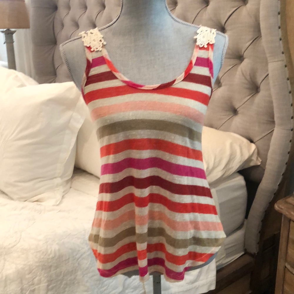 Super cute striped top with lace detail on back